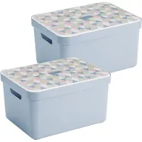 Sunware Sigma Home Opbergbox 32L - set van 2 - blauwgrijs/triangel