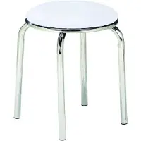 Haku stapelkruk, rond, zitkussen, bekleding wit kunstleer, B 440 x D 440 x H 450 mm, chroom zilver staal, 8 stuks