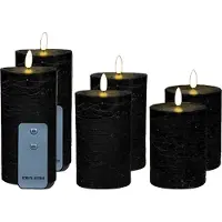 Anna's Collection LED Stompkaarsen met afstandsbediening - 6x - zwart - 10/12.5/15 cm - LED kaarsen