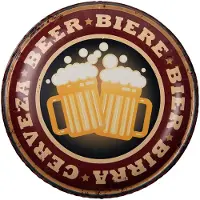 Clayre & Eef Tekstbord Ø 35 cm Rood Geel Ijzer Beer Wandbord Rood Wandbord