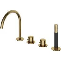 Hotbath Cobber CB173 badrandcombinatie met staafhanddouche, 2-weg omstel en draaibare uitloop geborsteld messing