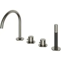 Hotbath Cobber CB173 badrandcombinatie met staafhanddouche, 2-weg omstel en draaibare uitloop geborsteld nikkel