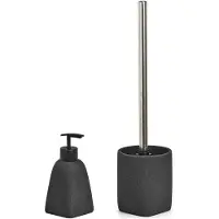 Zeller WC/toiletborstel in houder met zeeppompje - kunststeen - zwart - Toiletborstels