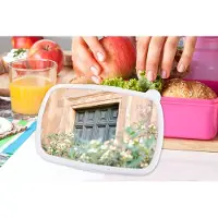 MuchoWow Broodtrommel Roze - Lunchbox - Brooddoos - Architectuur - Deur - Bloemen - Groen - Vintage - 18x12x6 cm - Kinderen - Meisje