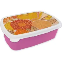 MuchoWow Broodtrommel Roze - Lunchbox - Brooddoos - Vintage - Boeket - Bloemen - Geel - Kleuren - 18x12x6 cm - Kinderen - Meisje
