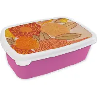 MuchoWow Broodtrommel Roze - Lunchbox - Brooddoos - Vintage - Boeket - Bloemen - Geel - Kleuren - 18x12x6 cm - Kinderen - Meisje