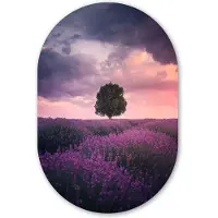 MuchoWow Muurovaal 80x120 cm - Ovale wanddecoratie Lavendel - Bloemen - Paars - Boom - Natuur - Ovalen schilderij - Muurdecoratie woonkamer - Kamer decoratie - Schilderijen - Wandcirkel