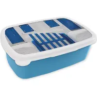 MuchoWow Broodtrommel Blauw - Lunchbox - Brooddoos - Huis - Architectuur - Blauw - Wit - 18x12x6 cm - Kinderen - Jongen