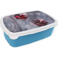 MuchoWow Broodtrommel Blauw - Lunchbox - Brooddoos - Bloemen - Rood - Planten - Natuur - 18x12x6 cm - Kinderen - Jongen