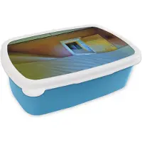 MuchoWow Broodtrommel Blauw - Lunchbox - Brooddoos - Zand - Woestijn - Deur - Architectuur - 18x12x6 cm - Kinderen - Jongen