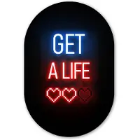 MuchoWow Muurovaal 40x60 cm - Ovale wanddecoratie Gaming - Tekst - Get a life - Neon - Zwart - Ovalen schilderij - Muurdecoratie woonkamer - Kamer decoratie - Schilderijen - Wandcirkel