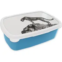 MuchoWow Broodtrommel Blauw - Lunchbox - Brooddoos - Roofdier - Panter - Dieren - Natuur - 18x12x6 cm - Kinderen - Jongen
