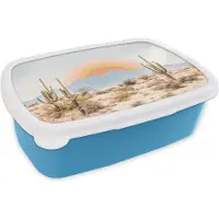 MuchoWow Broodtrommel Blauw - Lunchbox - Brooddoos - Cactussen - Planten - Natuur - Zon - 18x12x6 cm - Kinderen - Jongen