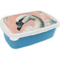 MuchoWow Broodtrommel Blauw - Lunchbox - Brooddoos - Zwaan - Dieren - Bloemen - Pastel - Wit - 18x12x6 cm - Kinderen - Jongen
