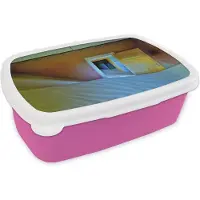 MuchoWow Broodtrommel Roze - Lunchbox - Brooddoos - Zand - Woestijn - Deur - Architectuur - 18x12x6 cm - Kinderen - Meisje