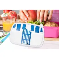 MuchoWow Broodtrommel Roze - Lunchbox - Brooddoos - Architectuur - Hek - Wit - Blauw - Deuren - 18x12x6 cm - Kinderen - Meisje