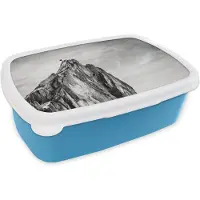 MuchoWow Broodtrommel Blauw - Lunchbox - Brooddoos - Berg - Natuur - Klimmen - Zwart wit - 18x12x6 cm - Kinderen - Jongen