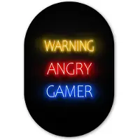 MuchoWow Muurovaal 60x90 cm - Ovale wanddecoratie Gaming - Quotes - Warning angry gamer - Neon - Ovalen schilderij - Muurdecoratie woonkamer - Kamer decoratie - Schilderijen - Wandcirkel