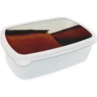 MuchoWow Broodtrommel Wit - Lunchbox - Brooddoos - Dieren - Vogels - Huizen - Rood - 18x12x6 cm - Volwassenen