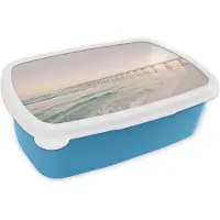 MuchoWow Broodtrommel Blauw - Lunchbox - Brooddoos - Zee - Strand - Brug - Natuur - Zonsondergang - 18x12x6 cm - Kinderen - Jongen
