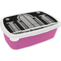 MuchoWow Broodtrommel Roze - Lunchbox - Brooddoos - Architectuur - Zwart - Wit - Patroon - 18x12x6 cm - Kinderen - Meisje