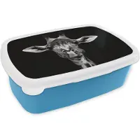 MuchoWow Broodtrommel Blauw - Lunchbox - Brooddoos - Giraffe - Dieren - Portret - Zwart - 18x12x6 cm - Kinderen - Jongen