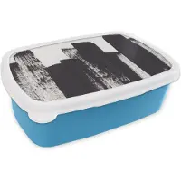 MuchoWow Broodtrommel Blauw - Lunchbox - Brooddoos - Verf - Abstract - Zwart - Wit - 18x12x6 cm - Kinderen - Jongen