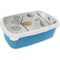 MuchoWow Broodtrommel Blauw - Lunchbox - Brooddoos - Stilleven - Natuur - Herfst - Droogbloemen - Bruin - 18x12x6 cm - Kinderen - Jongen