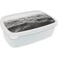 MuchoWow Broodtrommel Wit - Lunchbox - Brooddoos - Zee - Water - Natuur - Zwart wit - 18x12x6 cm - Volwassenen