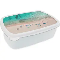 MuchoWow Broodtrommel Wit - Lunchbox - Brooddoos - Zee - Strand - Zomer - Parasols - Blauw - 18x12x6 cm - Volwassenen