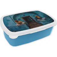 MuchoWow Broodtrommel Blauw - Lunchbox - Brooddoos - Deur - Man - Blauw - Architectuur - 18x12x6 cm - Kinderen - Jongen