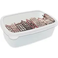MuchoWow Broodtrommel Wit - Lunchbox - Brooddoos - Amsterdam - Architectuur - Huizen - Straat - 18x12x6 cm - Volwassenen