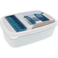 MuchoWow Broodtrommel Wit - Lunchbox - Brooddoos - Deur - Blauw - Wit - Architectuur - 18x12x6 cm - Volwassenen