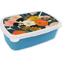 MuchoWow Broodtrommel Blauw - Lunchbox - Brooddoos - Bloemen - Vaas - Schilderij - Planten - 18x12x6 cm - Kinderen - Jongen