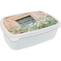 MuchoWow Broodtrommel Wit - Lunchbox - Brooddoos - Architectuur - Deur - Bloemen - Groen - Vintage - 18x12x6 cm - Volwassenen