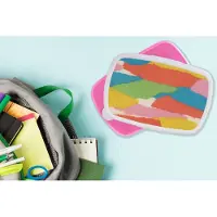 MuchoWow Broodtrommel Roze - Lunchbox - Brooddoos - Abstract - Vormen - Rood - Groen - Retro - 18x12x6 cm - Kinderen - Meisje