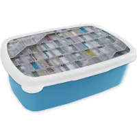 MuchoWow Broodtrommel Blauw - Lunchbox - Brooddoos - Appartementen - Deuren - Architectuur - Trappen - 18x12x6 cm - Kinderen - Jongen