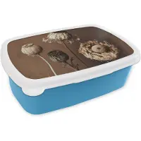 MuchoWow Broodtrommel Blauw - Lunchbox - Brooddoos - Bloemen - Planten - Droogbloemen - Bruin - 18x12x6 cm - Kinderen - Jongen