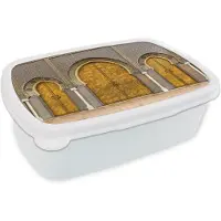 MuchoWow Broodtrommel Wit - Lunchbox - Brooddoos - Deuren - Architectuur - Goud - Patronen - 18x12x6 cm - Volwassenen