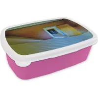 MuchoWow Broodtrommel Roze - Lunchbox - Brooddoos - Zand - Woestijn - Deur - Architectuur - 18x12x6 cm - Kinderen - Meisje