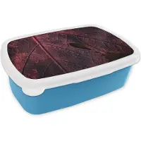 MuchoWow Broodtrommel Blauw - Lunchbox - Brooddoos - Abstract - Rood - Bladeren - Plant - 18x12x6 cm - Kinderen - Jongen