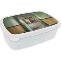 MuchoWow Broodtrommel Wit - Lunchbox - Brooddoos - Deur - Groen - Architectuur - Glas - 18x12x6 cm - Volwassenen