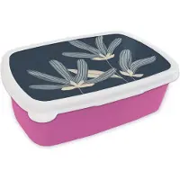 MuchoWow Broodtrommel Roze - Lunchbox - Brooddoos - Bloemen - Blauw - Planten - Natuur - 18x12x6 cm - Kinderen - Meisje