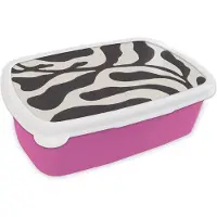MuchoWow Broodtrommel Roze - Lunchbox - Brooddoos - Bladeren - Plant - Pastel - Zwart - 18x12x6 cm - Kinderen - Meisje