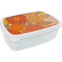 MuchoWow Broodtrommel Wit - Lunchbox - Brooddoos - Vintage - Boeket - Bloemen - Geel - Kleuren - 18x12x6 cm - Volwassenen