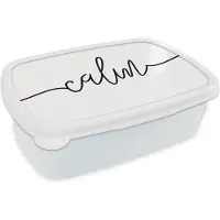 MuchoWow Broodtrommel Wit - Lunchbox - Brooddoos - Quotes - 'Calm' - Spreuk - Zwart wit - 18x12x6 cm - Volwassenen