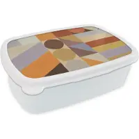 MuchoWow Broodtrommel Wit - Lunchbox - Brooddoos - Geometrie - Vormen - Kleuren - Pastel - 18x12x6 cm - Volwassenen