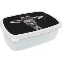 MuchoWow Broodtrommel Wit - Lunchbox - Brooddoos - Giraffe - Dieren - Portret - Zwart - 18x12x6 cm - Volwassenen