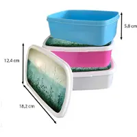 MuchoWow Broodtrommel Blauw - Lunchbox - Brooddoos - Natuur - Vintage - Bloemen - Zon - 18x12x6 cm - Kinderen - Jongen