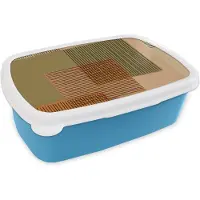 MuchoWow Broodtrommel Blauw - Lunchbox - Brooddoos - Abstract - Lijnen - Kubus - Patchwork - 18x12x6 cm - Kinderen - Jongen